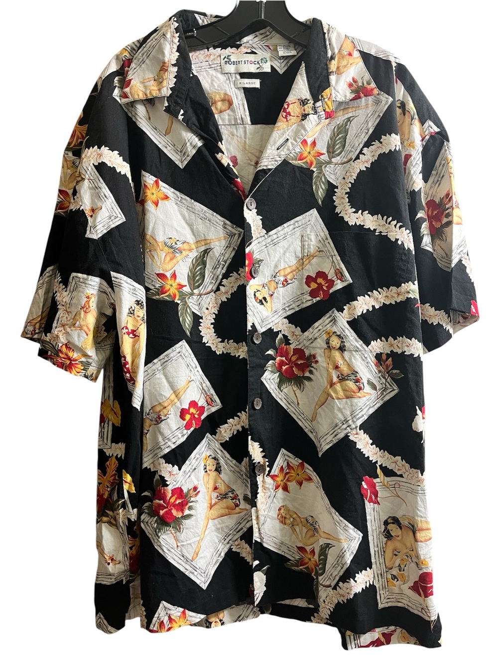 Robert Stock Hawaiian Print Button-Up Shirt - Black Floral